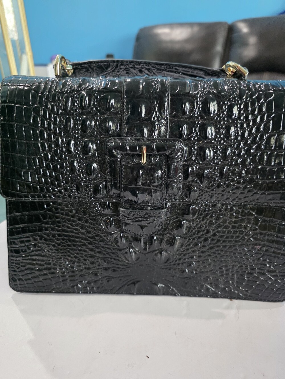 Nwt Brahmin Hallie Black Croc-Embossed